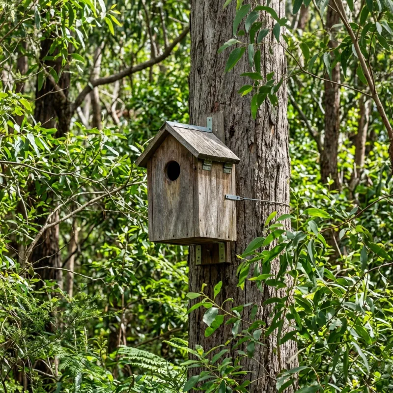 Animal nesting box installed as a humane alternative to a Point Leo roof cavity