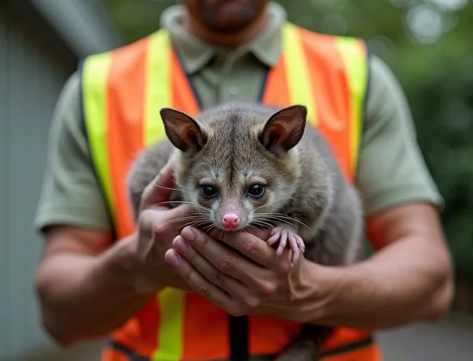 Animal handler safely recovering a deceased possum in Point Leo